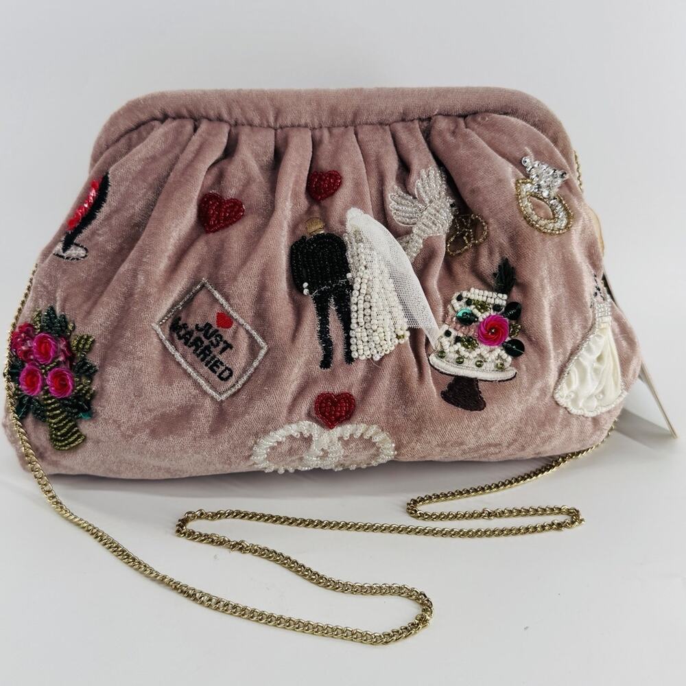 Handcrafted India Beaded Applique Bride Wedding Velvet Handbag Tik Tok Viral NWT